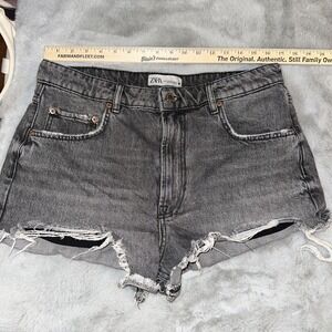 Zara Women's Shorts Size 12 Black Denim High Waist Cut Off Frayed